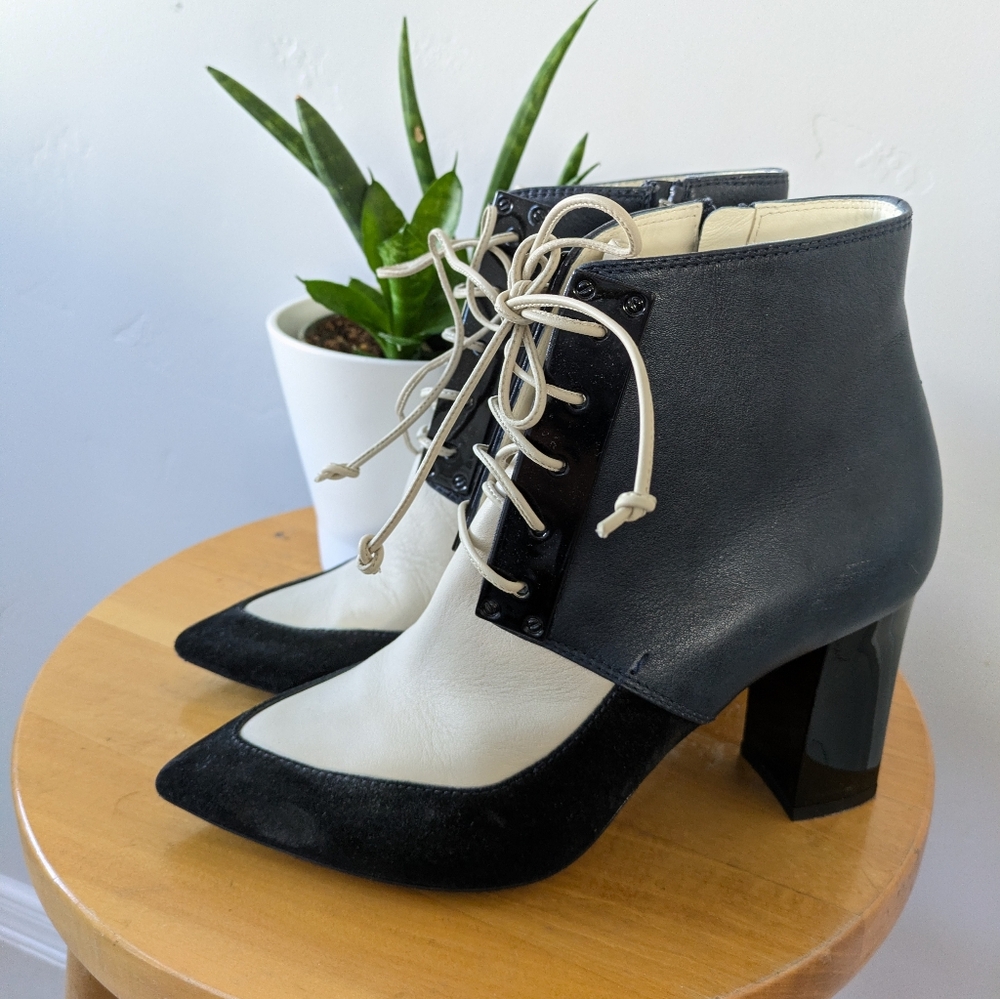 Pollini Black and White Lace-Up Boots